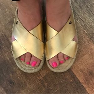 Tory Burch gold metallic leather sandal
